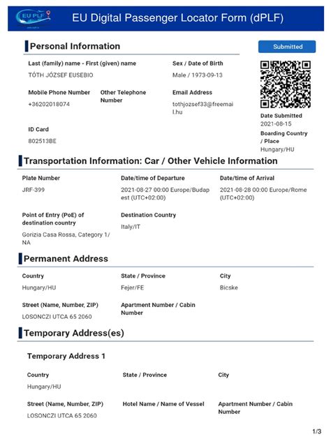 EU Digital Passenger Locator Form .